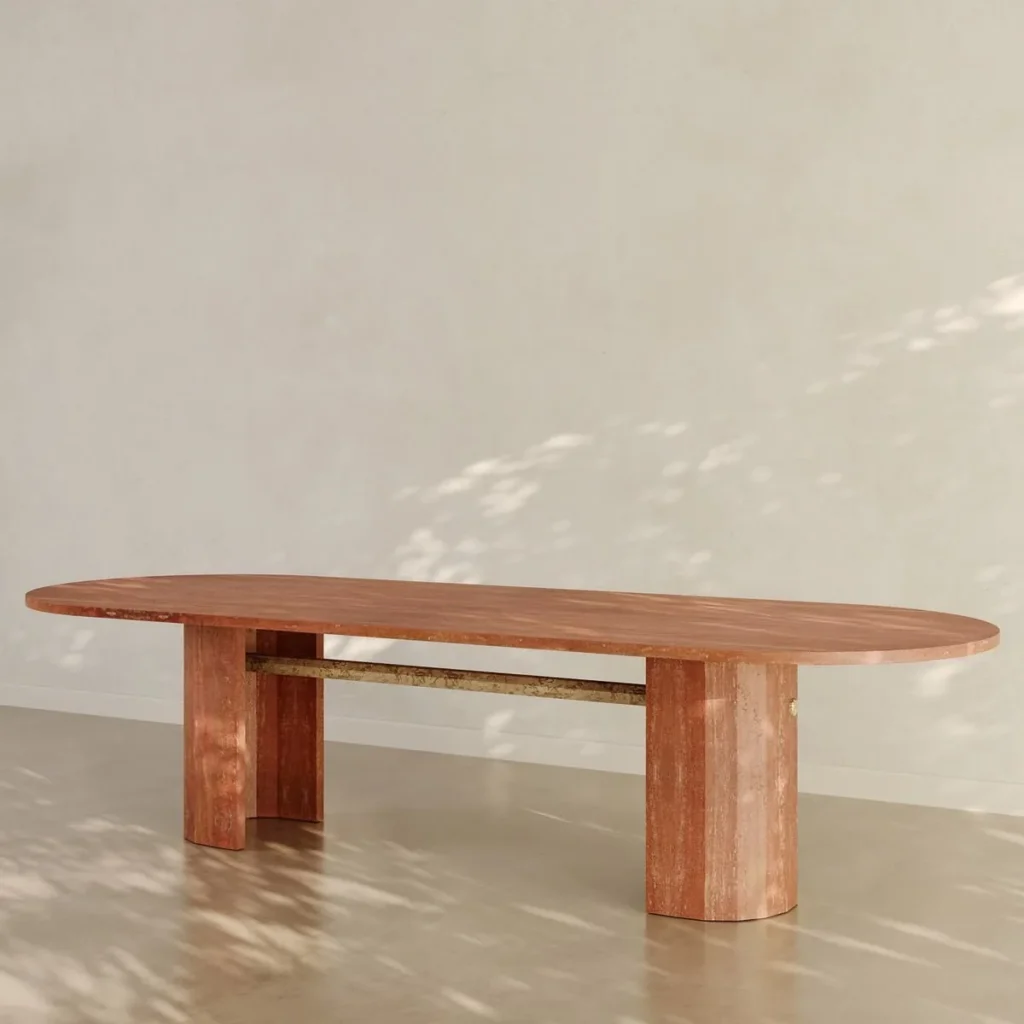 Red Travertine Long Conference Table in red — front view