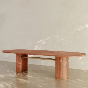Red Travertine Long Conference Table in red — front view