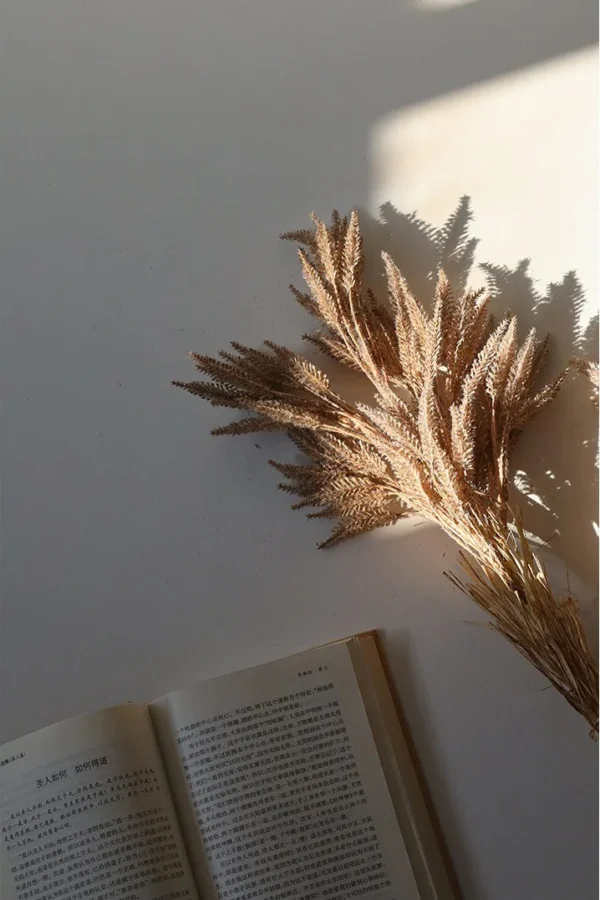 Reed Grass Artificial Stems in clay — in a room setting