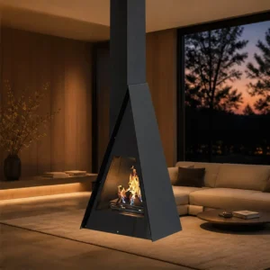 Regan Freestanding Pyramid Fireplace with Glass Front in black — front view