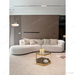 Relaxed Irregular Curved Sofa in Cream Chenille with One Arm — in a room setting