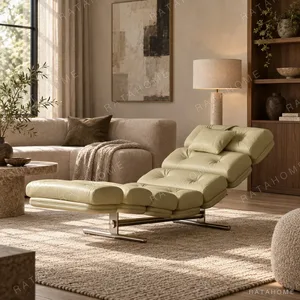 White Ribbed Chaise Lounge on Chrome Frame, 166 cm in ivory — in a room setting