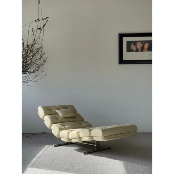 White Ribbed Chaise Lounge on Chrome Frame, 166 cm in ivory — in a room setting