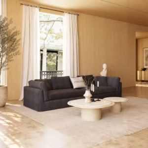 Relaxing Sofa in Dark Grey Linen with Removable Covers and — front view