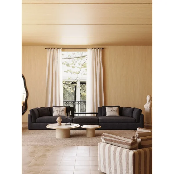 Relaxing Sofa in Dark Grey Linen with Removable Covers and — in a room setting