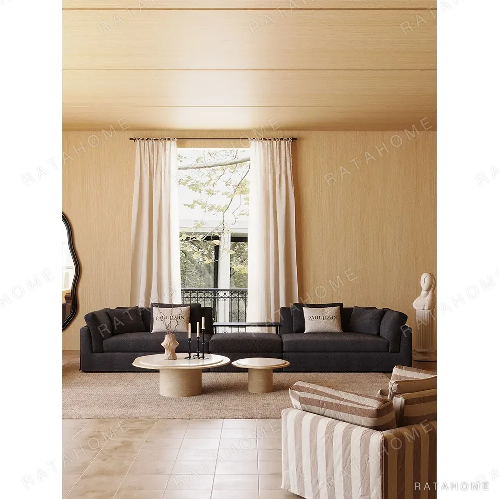 Relaxing Sofa in Dark Grey Linen with Removable Covers and — in a room setting