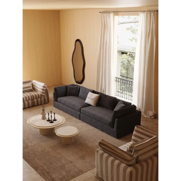 Relaxing Sofa in Dark Grey Linen with Removable Covers and — in a room setting