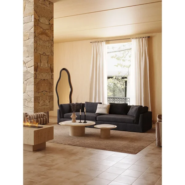 Relaxing Sofa in Dark Grey Linen with Removable Covers and — in a room setting