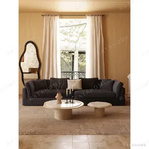 Relaxing Sofa in Dark Grey Linen with Removable Covers and — in a room setting