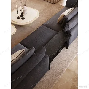 Relaxing Sofa in Dark Grey Linen with Removable Covers and — in a room setting