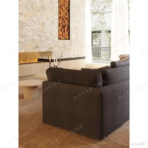 Relaxing Sofa in Dark Grey Linen with Removable Covers and — in a room setting