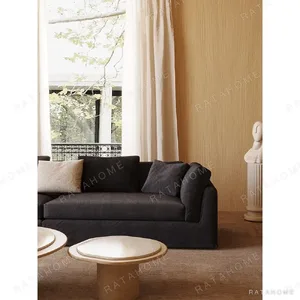 Relaxing Sofa in Dark Grey Linen with Removable Covers and — in a room setting