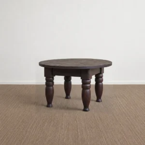 Remain Round Solid Wood Coffee Table on Turned Legs in clay — front view