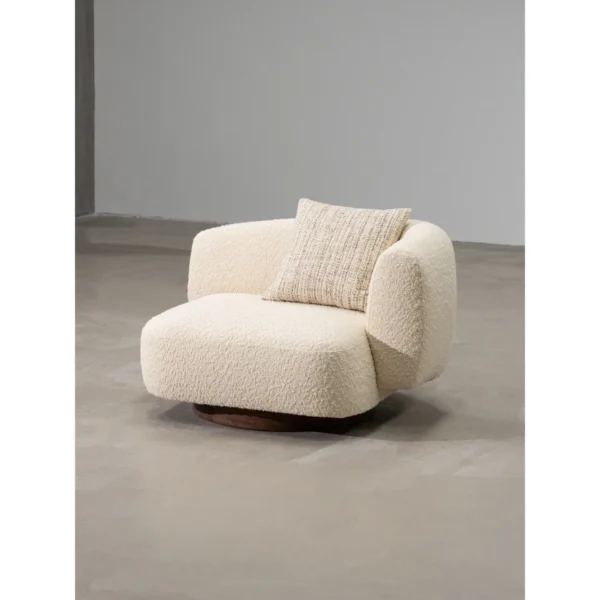 Asymmetric Shearling Lounge Chair on Wood Base in oatmeal — in a room setting