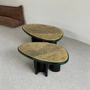 Resin Art Top Coffee Table Pair in brushed brass — front view