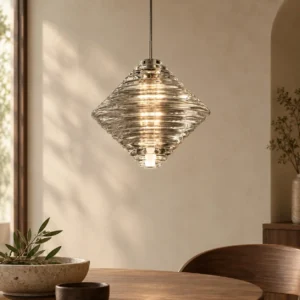 Ribbed Glass Diamond Pendant Light, 12.5 cm in ivory — front view