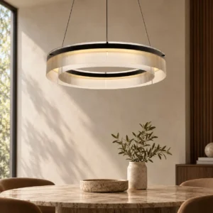 Ribbed Glass Ring Pendant Light, Single Tier, Three Sizes in ivory — front view