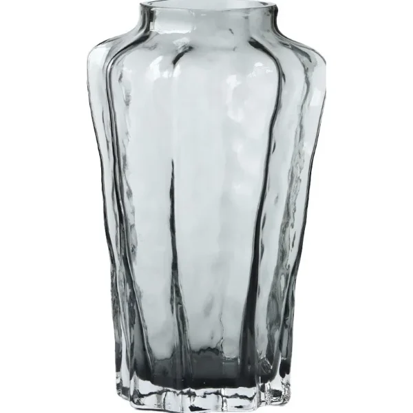 Designer Ribbed Smoked Glass Vase in slate — in a room setting