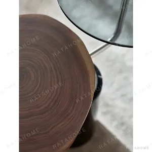 Mid-Century Two-Tier Side Table on Black Marble Base in black — in a room setting
