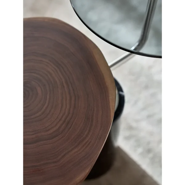 Mid-Century Two-Tier Side Table on Black Marble Base in black — in a room setting