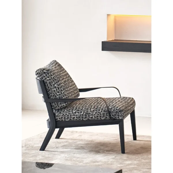 Mid-Century Two-Tier Side Table on Black Marble Base in black — in a room setting