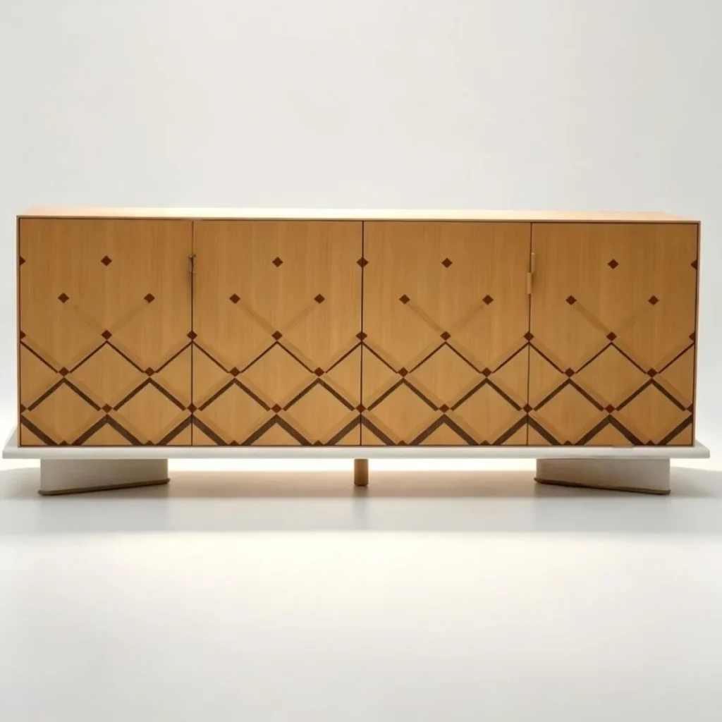 Oak Marquetry Sideboard with Lit Interior, 210 cm — front view