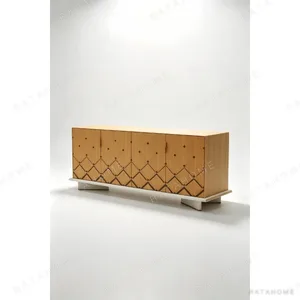 Oak Marquetry Sideboard with Lit Interior, 210 cm in natural oak — in a room setting