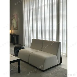 Modular Armless Lounge Seats in Cream Fabric, 74 cm — in a room setting