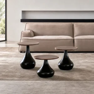 Rio Water Drop Side Tables in Black Walnut, Set of Three — front view