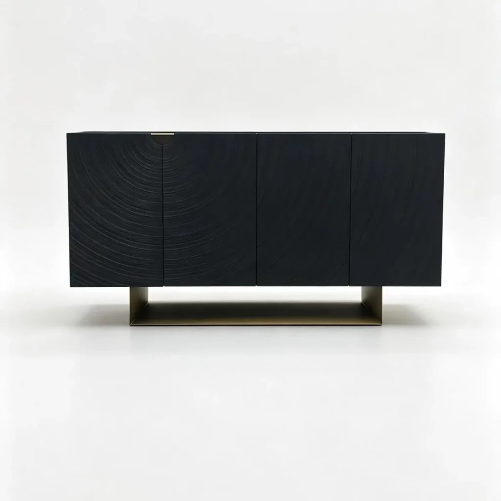 Ripple Black Ash Sideboard on Brass Base — front view