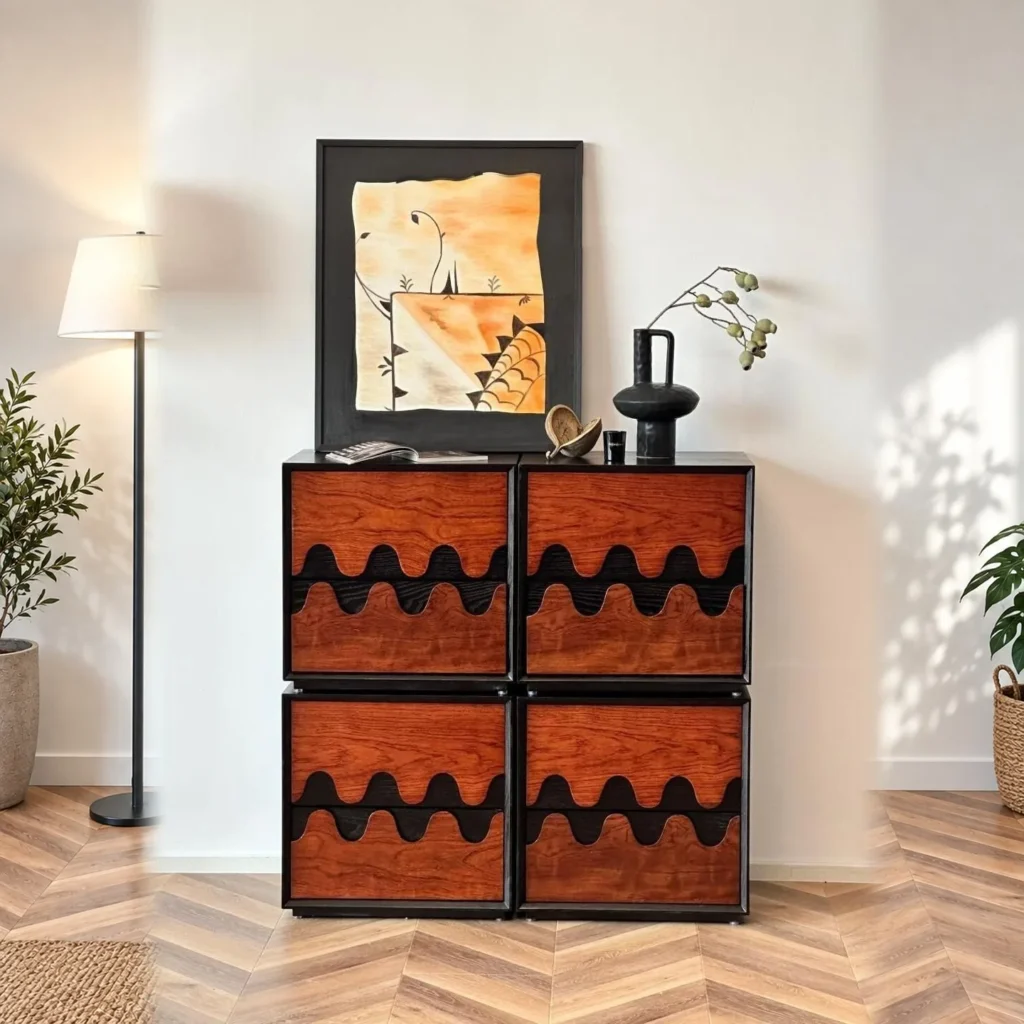 Ripple Modular Drawer Cubes in clay — front view