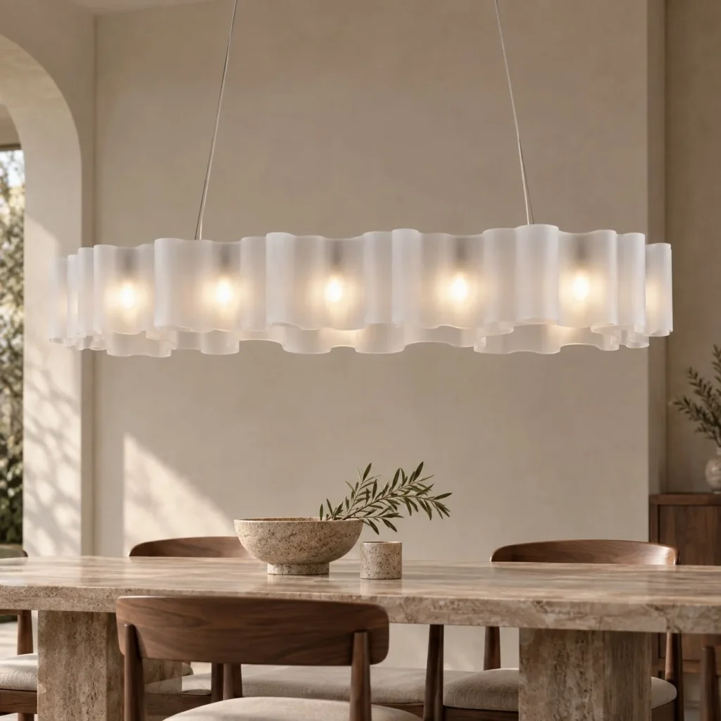 Ripple Glass Linear Chandelier, 113.5 cm in ivory — front view