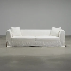 Pure Linen Slipcovered Sofa with Straight Arms and Floor Skirt — front view