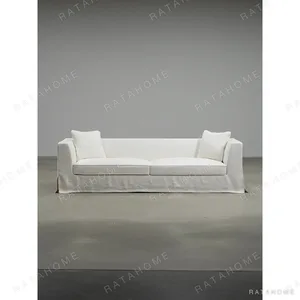 Pure Linen Slipcovered Sofa in ivory — in a room setting