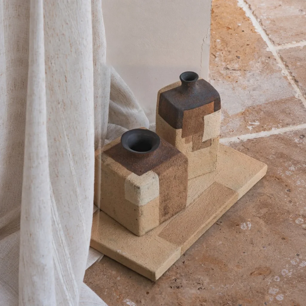 Rock Colour Series Stoneware Vessels in sand — front view