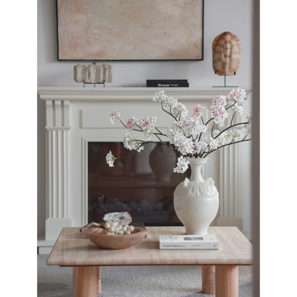 Rococo Tang Jade-Effect Relief Vase with Flared Neck in ivory — in a room setting