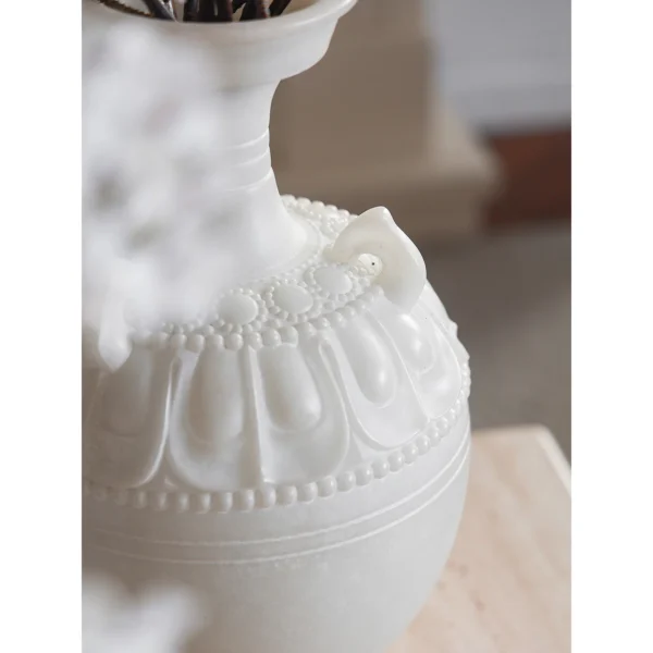 Rococo Tang Jade-Effect Relief Vase with Flared Neck in ivory — in a room setting