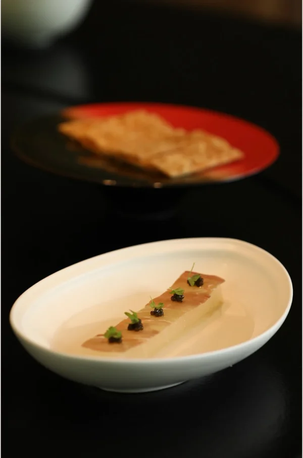 Artist Collaboration White Porcelain Boat Plate Gift Set in ivory — in a room setting