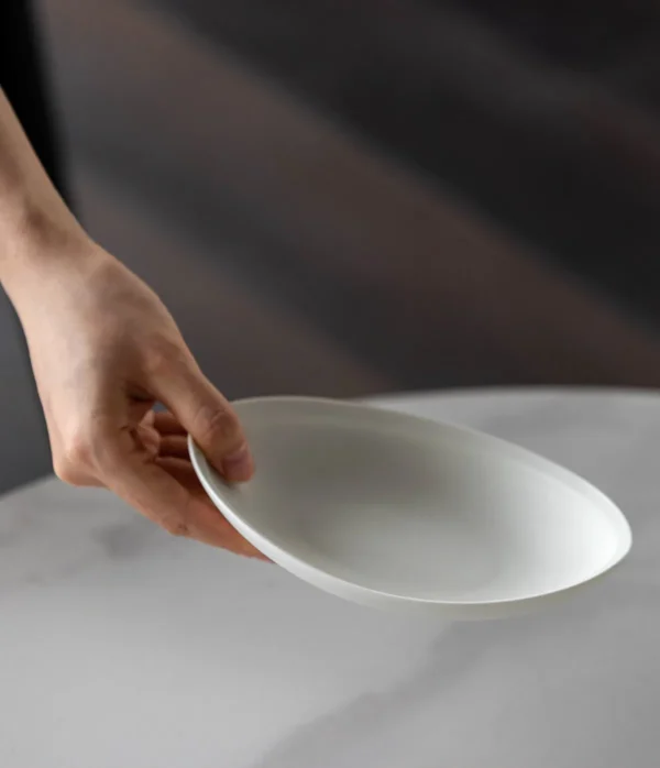 Artist Collaboration White Porcelain Boat Plate Gift Set in ivory — in a room setting