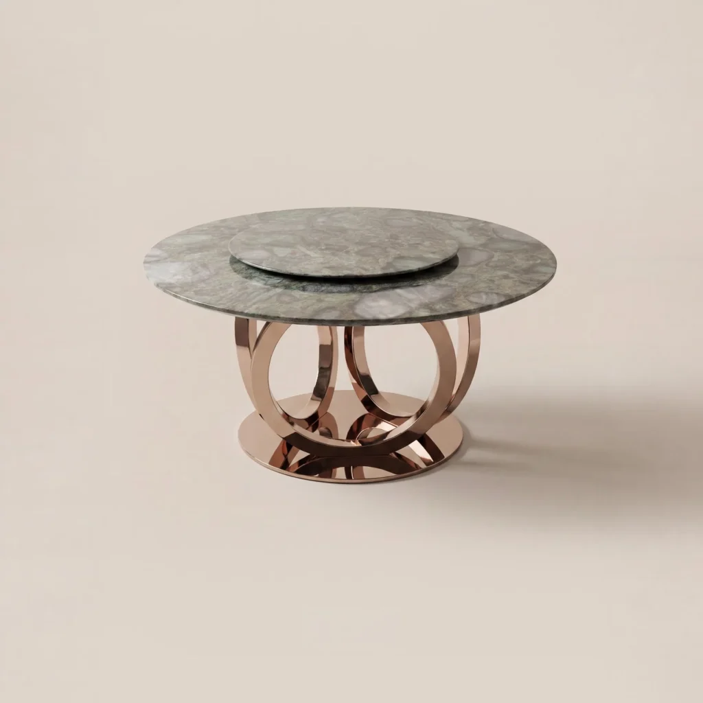 Emerald Stone Round Table in olive — front view