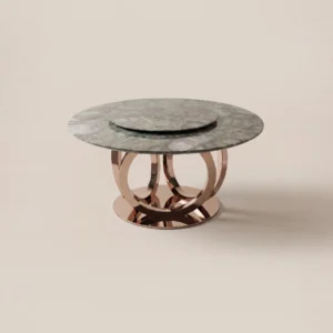 Emerald Stone Round Table in olive — front view