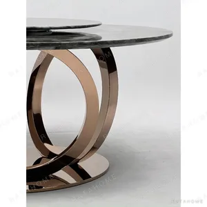 Emerald Stone Round Table in olive — in a room setting