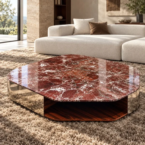 Rosso Red Marble Coffee Table in red — in a room setting