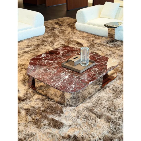 Rosso Red Marble Coffee Table in red — in a room setting