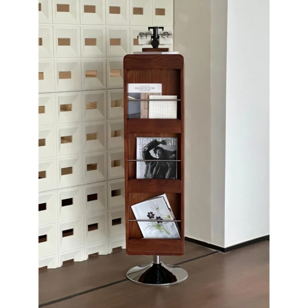 Rotating Ash Storage Column with Drawers and Magazine Rack in clay — in a room setting