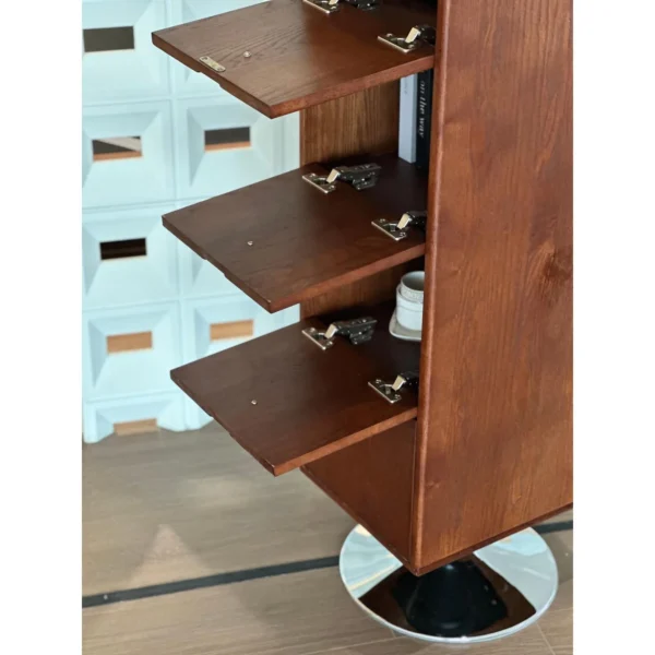 Rotating Ash Storage Column with Drawers and Magazine Rack in clay — in a room setting