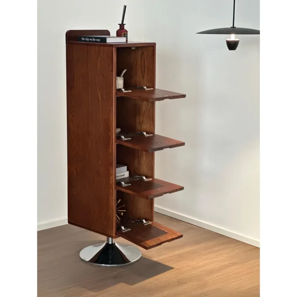 Rotating Ash Storage Column with Drawers and Magazine Rack in clay — in a room setting