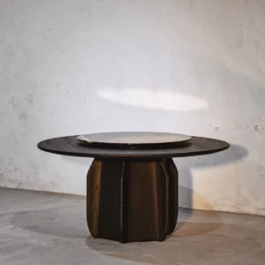 Dark Solid Wood Round Dining Table in black — front view