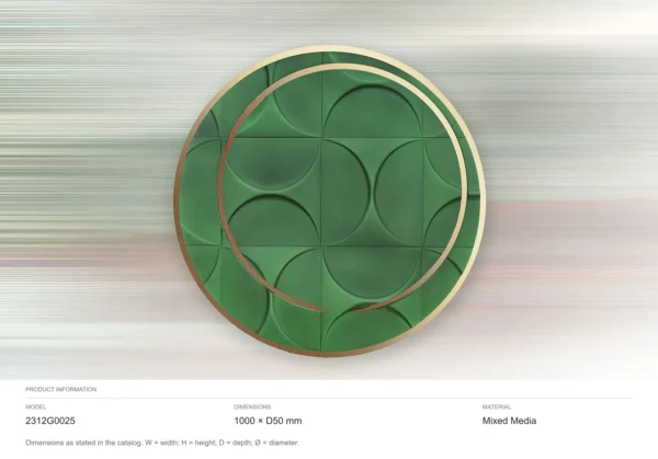 Round Green Lattice Relief with Brass Ring, 100 cm in olive — dimensions
