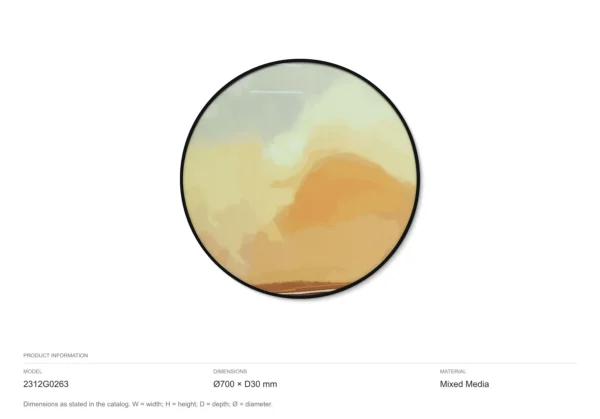 Round Sunset Wash Wall Art in Black Frame, 70 cm — dimensions